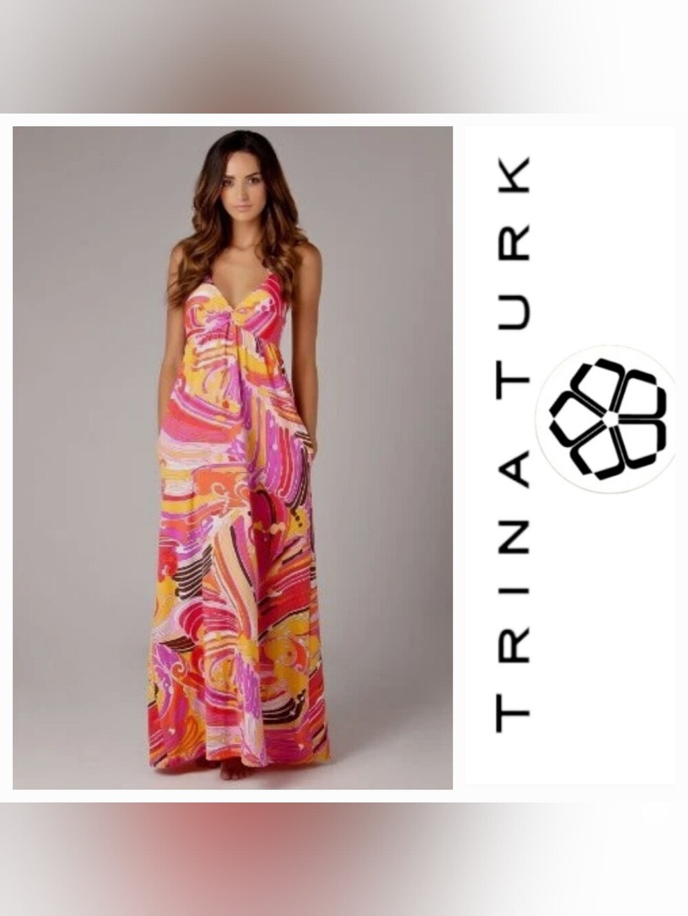 Trina Turk "Bali Waves" Cover-up Maxi Dress Pink Multi Sz XS